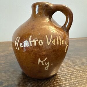 VTG Renfro Valley KY Brown Pottery Mini 4" Souvenir‎ Scratch Jug Folk  Art